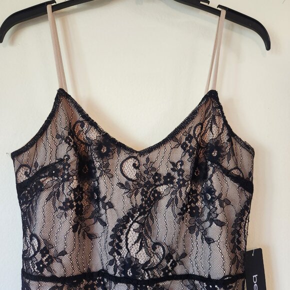 BeBe Black Floral Chantilly Lace Lined Midi Party Dress Small NWT - Picture 2 of 16